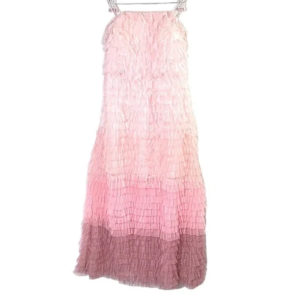 Ina Pink Ombre Ruffle Strapless Gown Sz Large - Picture 1 of 6